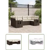 The Living Store 6-tlg. Garten-Sofagarnitur mit Kissen Braun Poly Rattan