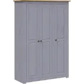 Syfax Kleiderschrank 3-Türig Grau 118×50×171,5 cm Kiefer Panama Serie