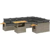 Syfax 10-tlg. Garten-Sofagarnitur mit Kissen Grau Poly Rattan