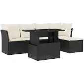 Syfax 6-tlg. Garten-Sofagarnitur mit Kissen Schwarz Poly Rattan