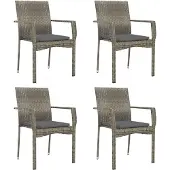 Syfax Gartenstühle mit Kissen 4 Stk. Poly Rattan Grau