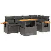Syfax 6-tlg. Garten-Sofagarnitur mit Kissen Schwarz Poly Rattan