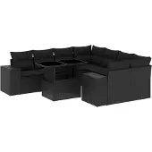 Syfax 9-tlg. Garten-Sofagarnitur mit Kissen Schwarz Poly Rattan