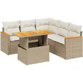 Syfax 6-tlg. Garten-Sofagarnitur mit Kissen Beige Poly Rattan