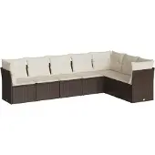 Syfax 7-tlg. Garten-Sofagarnitur mit Kissen Braun Poly Rattan