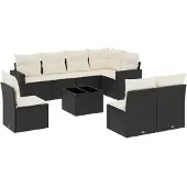 Syfax 9-tlg. Garten-Sofagarnitur mit Kissen Schwarz Poly Rattan