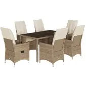 Syfax 7-tlg. Garten-Essgruppe mit Kissen Beige Poly Rattan