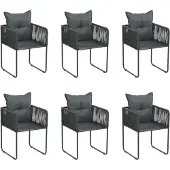 Syfax Gartenstühle 6 Stk. mit Kissen Poly Rattan Schwarz