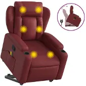 Syfax Massagesessel mit Aufstehhilfe Weinrot Kunstleder