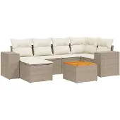 Syfax 7-tlg. Garten-Sofagarnitur mit Kissen Beige Poly Rattan
