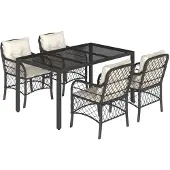 Syfax 5-tlg. Garten-Essgruppe mit Kissen Schwarz Poly Rattan