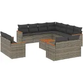Syfax 12-tlg. Garten-Sofagarnitur mit Kissen Grau Poly Rattan
