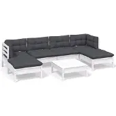 Syfax 7-tlg. Garten-Lounge-Set mit Kissen Weiß Kiefernholz