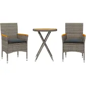 Syfax 3-tlg. Bistro-Set mit Kissen Grau Poly Rattan & Akazienholz