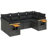 Syfax 6-tlg. Garten-Sofagarnitur mit Kissen Schwarz Poly Rattan