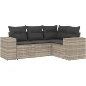 Syfax 4-tlg. Garten-Sofagarnitur mit Kissen Hellgrau Poly Rattan