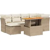 Syfax 7-tlg. Garten-Sofagarnitur mit Kissen Beige Poly Rattan