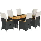 Syfax 7-tlg. Garten-Essgruppe mit Kissen Schwarz Poly Rattan
