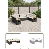 The Living Store 9-tlg. Garten-Sofagarnitur mit Kissen Schwarz Poly Rattan