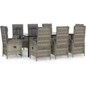 Syfax 9-tlg. Garten-Essgruppe mit Kissen Schwarz und Grau Poly Rattan