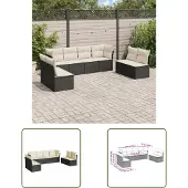 The Living Store 8-tlg. Garten-Sofagarnitur mit Kissen Schwarz Poly Rattan