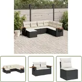 The Living Store 7-tlg. Garten-Sofagarnitur mit Kissen Schwarz Poly Rattan