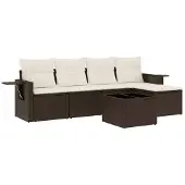 Syfax 6-tlg. Garten-Sofagarnitur mit Kissen Braun Poly Rattan
