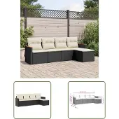 The Living Store 5-tlg. Garten-Sofagarnitur mit Kissen Schwarz Poly Rattan