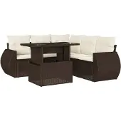 Syfax 6-tlg. Garten-Sofagarnitur mit Kissen Braun Poly Rattan
