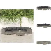 vidaXL 8-tlg. Garten-Lounge-Set mit Kissen Grau Poly Rattan - Gartenmöbel-Sets