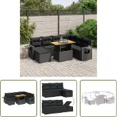 The Living Store 8-tlg. Garten-Sofagarnitur mit Kissen Schwarz Poly Rattan