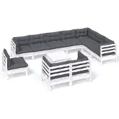 Syfax 11-tlg. Garten-Lounge-Set mit Kissen Weiß Kiefer Massivholz