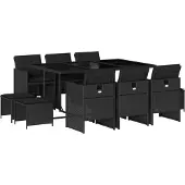 Syfax 11-tlg. Garten-Essgruppe mit Kissen Schwarz Poly Rattan