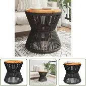 The Living Store Couchtisch mit Drahtgestell Schwarz Ø 45x44 cm Akazienholz