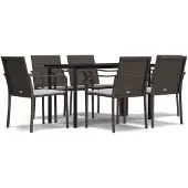 vidaXL 7-tlg. Garten-Essgruppe mit Kissen Poly Rattan und Stahl