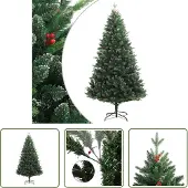 The Living Store Künstlicher Weihnachtsbaum Klappbar mit Roten Beeren 210 cm