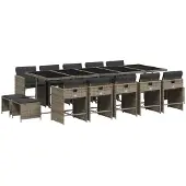 Syfax 15-tlg. Garten-Essgruppe mit Kissen Grau Poly Rattan
