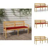 vidaXL Batavia-Bank mit Rotem Kissen 150 cm Massivholz Teak - Gartenbänke