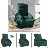 The Living Store Elektrischer Massagesessel mit Aufstehhilfe Dunkelgrün Stoff