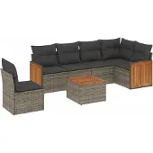 Syfax 7-tlg. Garten-Sofagarnitur mit Kissen Grau Poly Rattan