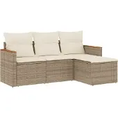 Syfax 4-tlg. Garten-Sofagarnitur mit Kissen Beige Poly Rattan