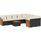 Syfax 10-tlg. Garten-Sofagarnitur mit Kissen Schwarz Poly Rattan