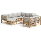 Syfax 10-tlg. Garten-Lounge-Set mit Hellgrauen Kissen Bambus