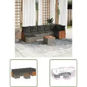 The Living Store 8-tlg. Garten-Sofagarnitur mit Kissen Grau Poly Rattan