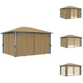 vidaXL Pavillon mit Vorhang 400x300 cm Taupe Aluminium - Pavillons & Partyzelte