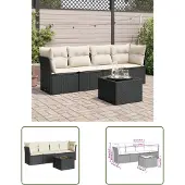 The Living Store 5-tlg. Garten-Sofagarnitur mit Kissen Schwarz Poly Rattan