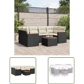 The Living Store 7-tlg. Garten-Sofagarnitur mit Kissen Schwarz Poly Rattan