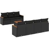 Syfax 8-tlg. Garten-Sofagarnitur mit Kissen Schwarz Poly Rattan
