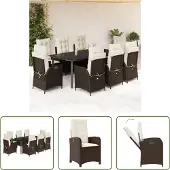 The Living Store 9-tlg. Garten-Essgruppe mit Kissen Braun Poly Rattan