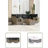 The Living Store 7-tlg. Garten-Sofagarnitur mit Kissen Grau Poly Rattan